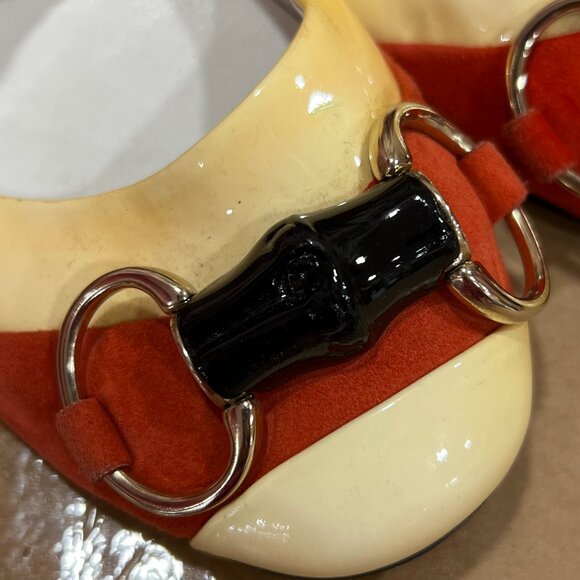GUCCI Yellow Red Ballet Suede Patent Leather Flats - Picture 3 of 11
